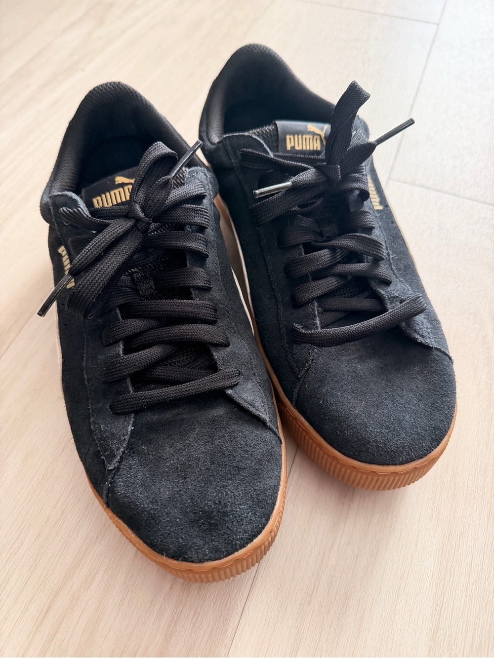 Puma Black Suede Sneakers with White Formstripe and Gum Platform - Picture 2 of 6